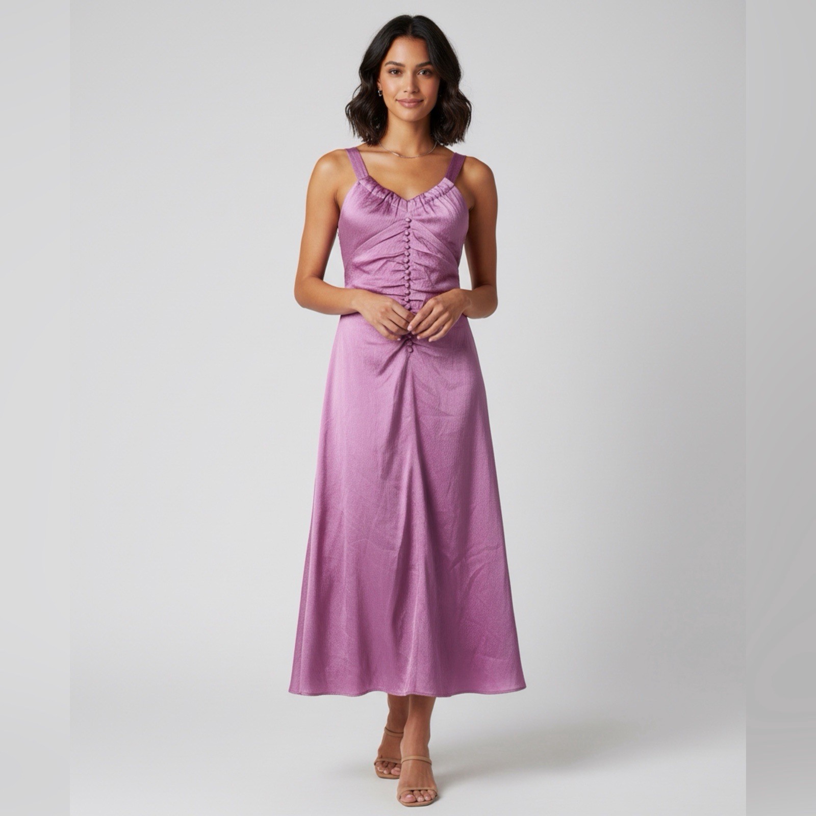 REJINA PYO Toni Hammered Silk-Satin Dress Sz UK 8/ US 4 Pink Rose New