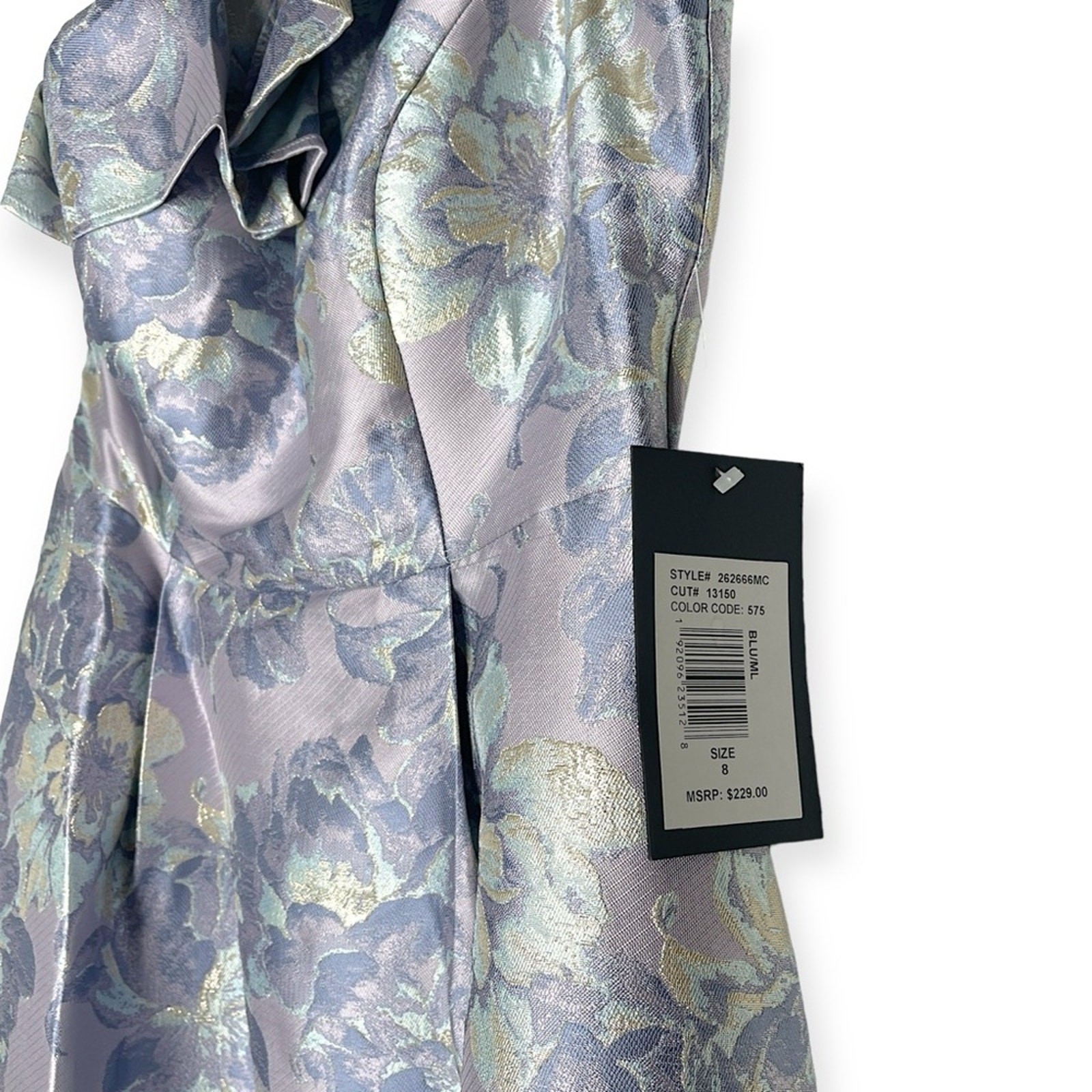 NWT $229 Marina Women’s One Shoulder Floral Jacquard Metallic Maxi Gown, Sz 8