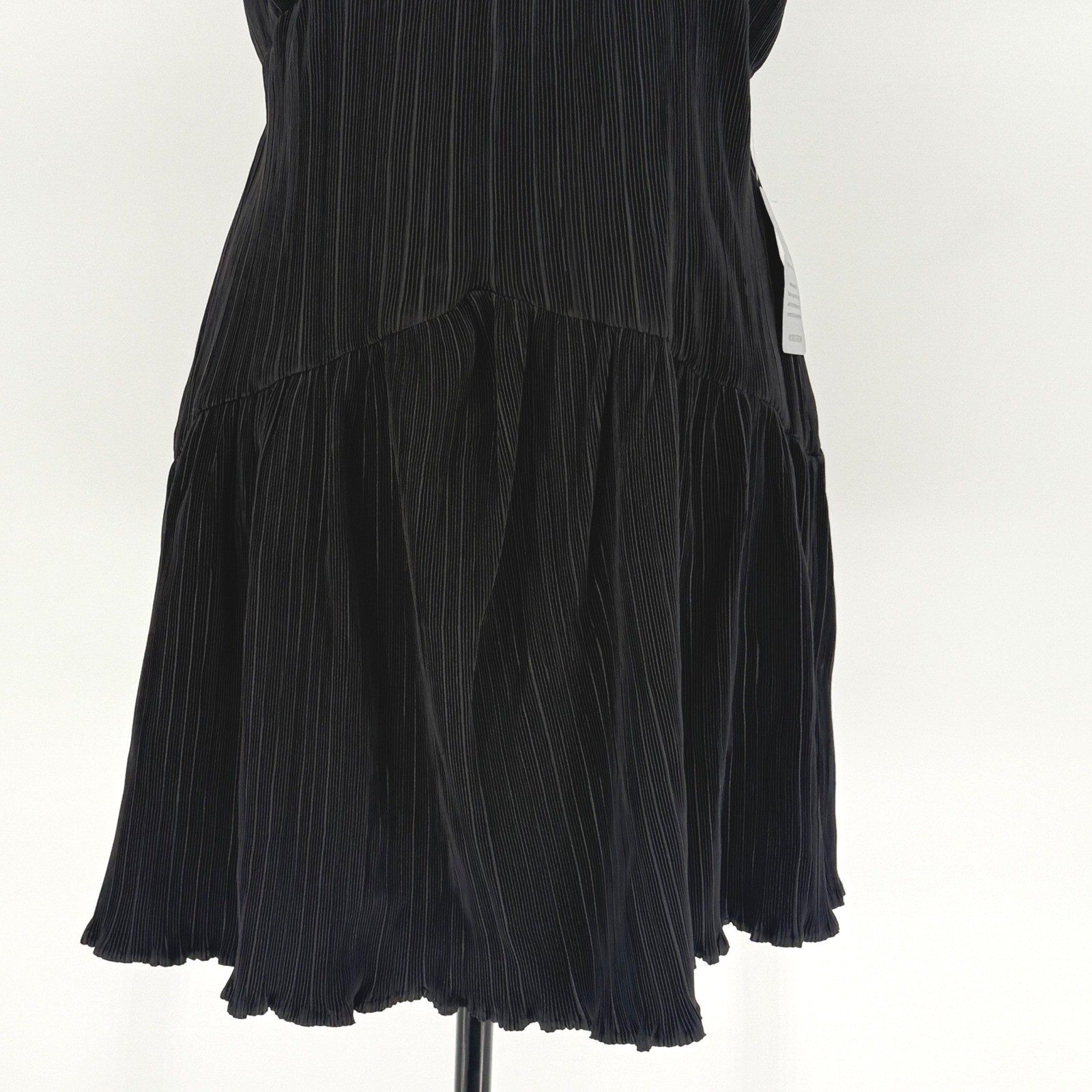 CIEBON Black Pleated Bias Cut Ruffle Mini Dress Size S NWT