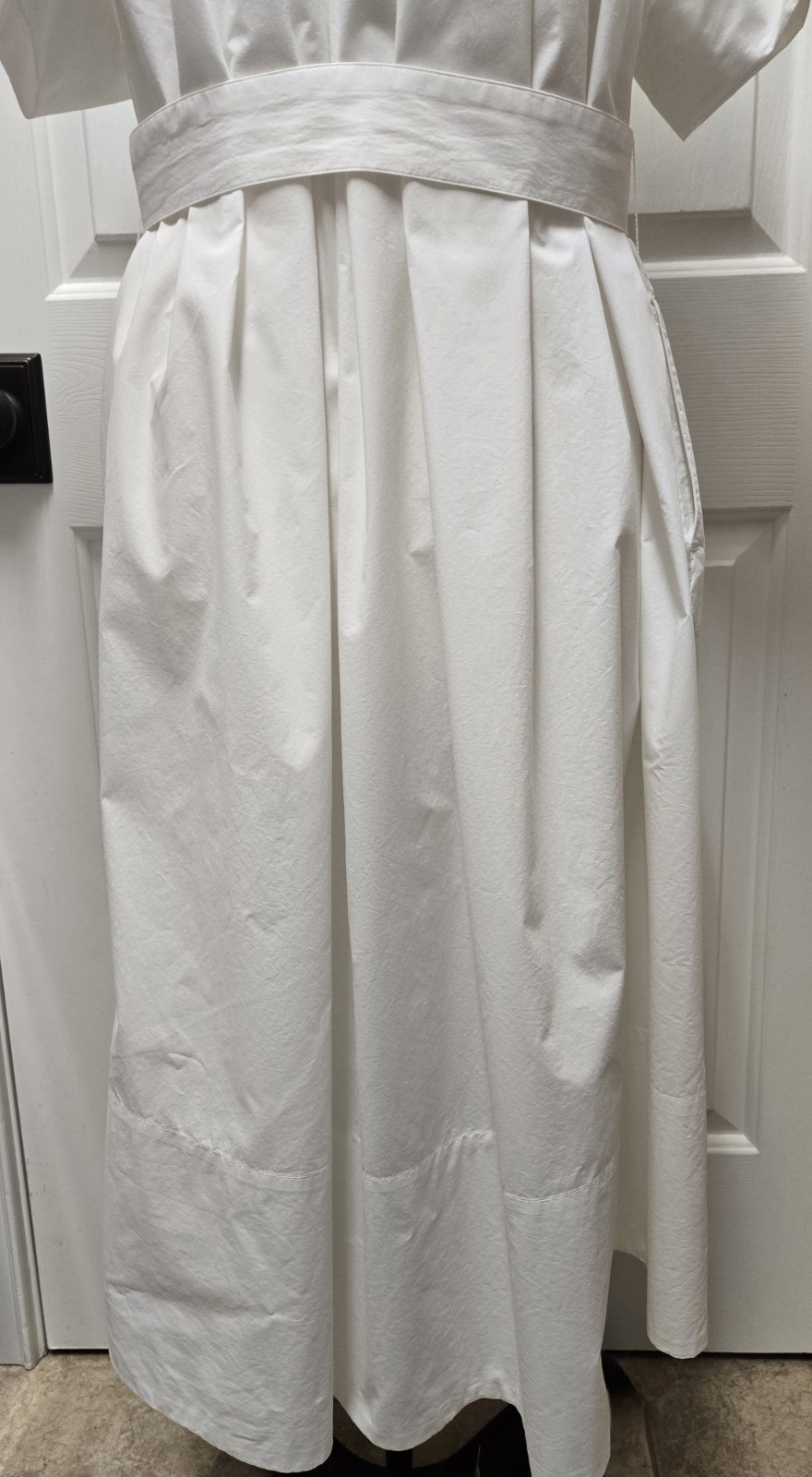 CO Collection Gathered Button-Front Midi Dress, Size Large, White