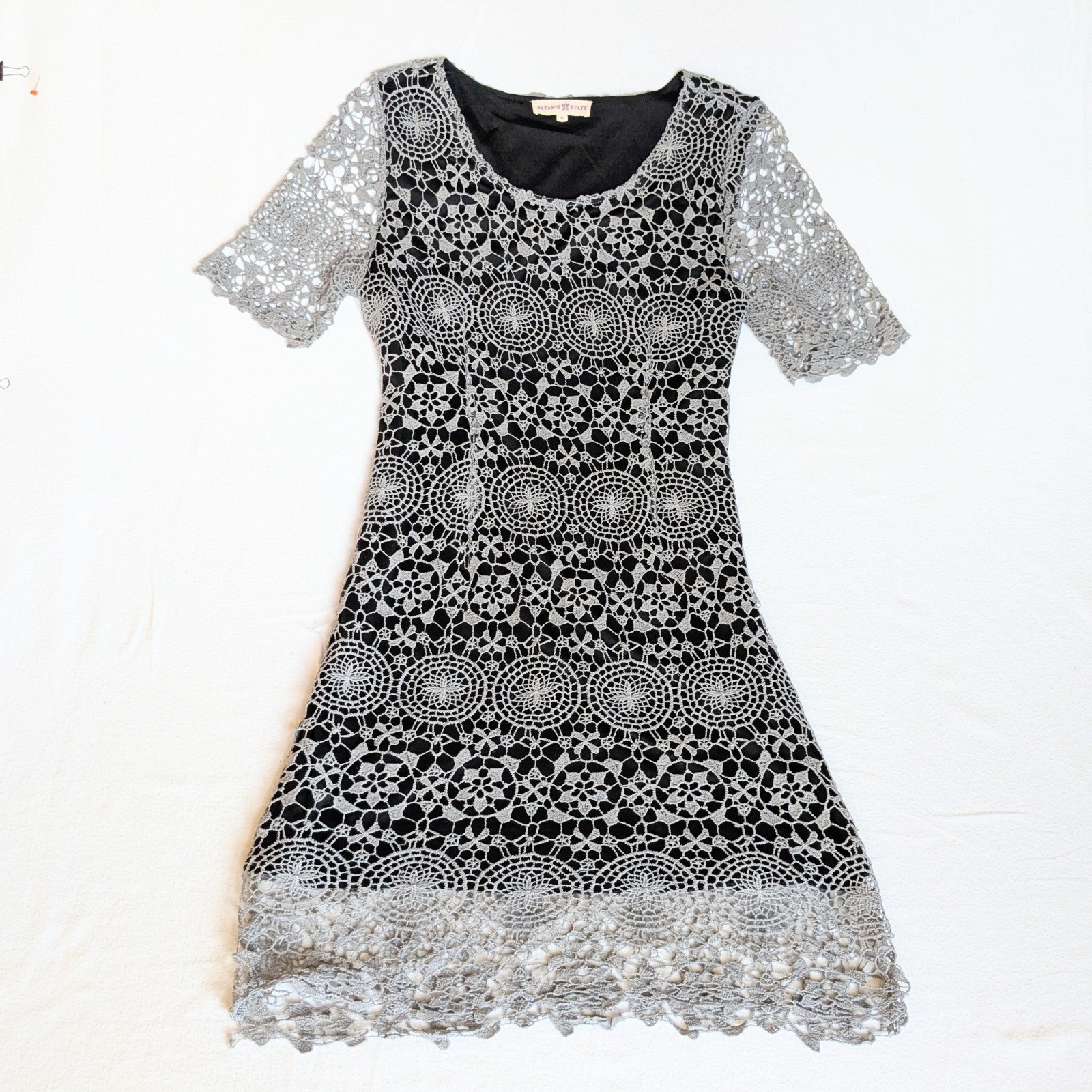 Altar’d State Guipure Lace S Midi Dress Grey Crochet Party Wedding Whimsigoth