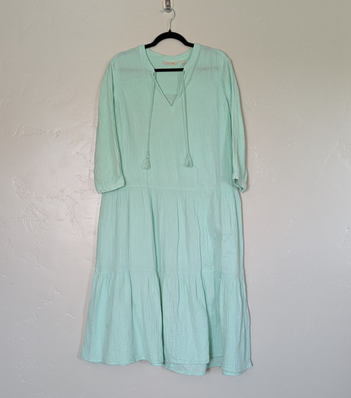 Soft Surroundings Womens Large Mint Green Cotton Gauze Tiered Midi Dress 2EZ59