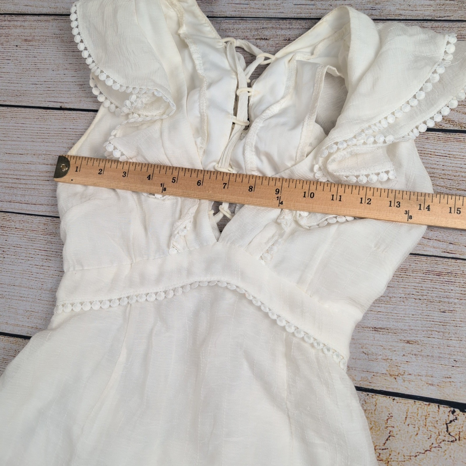 Saints + Secrets White Ruffle Lace Up Back Mini Dress | boho coquette Womens S