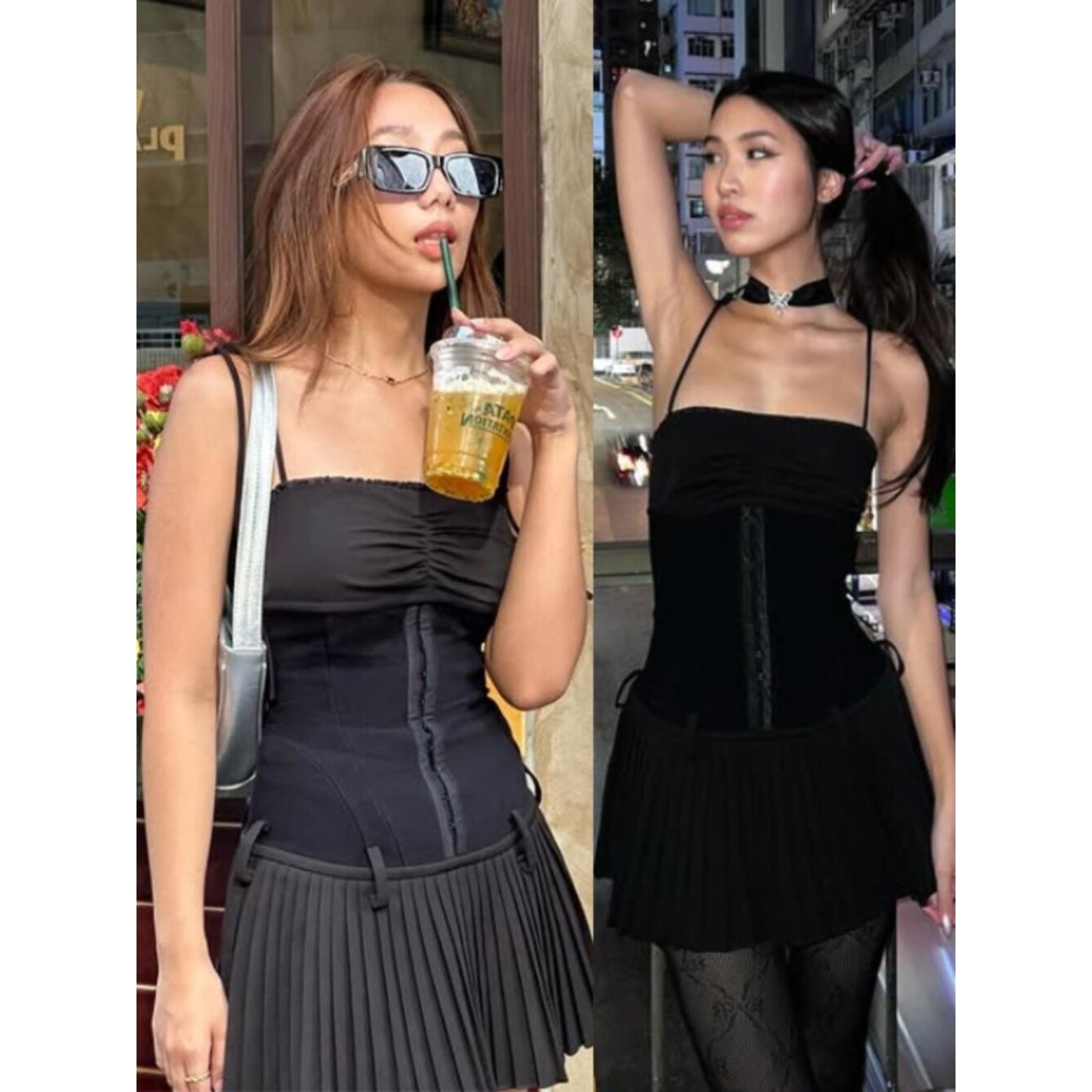 Sweet Chilling Drop Waist Pleated Mini Dress Black Corset NWT Size M