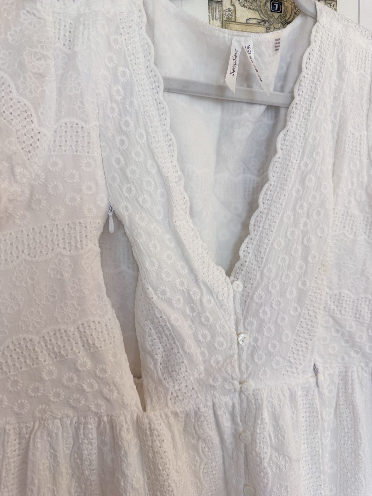 Seraphine Maternity Nursing White V-Neck Broderie Anglaise Midi Dress 6