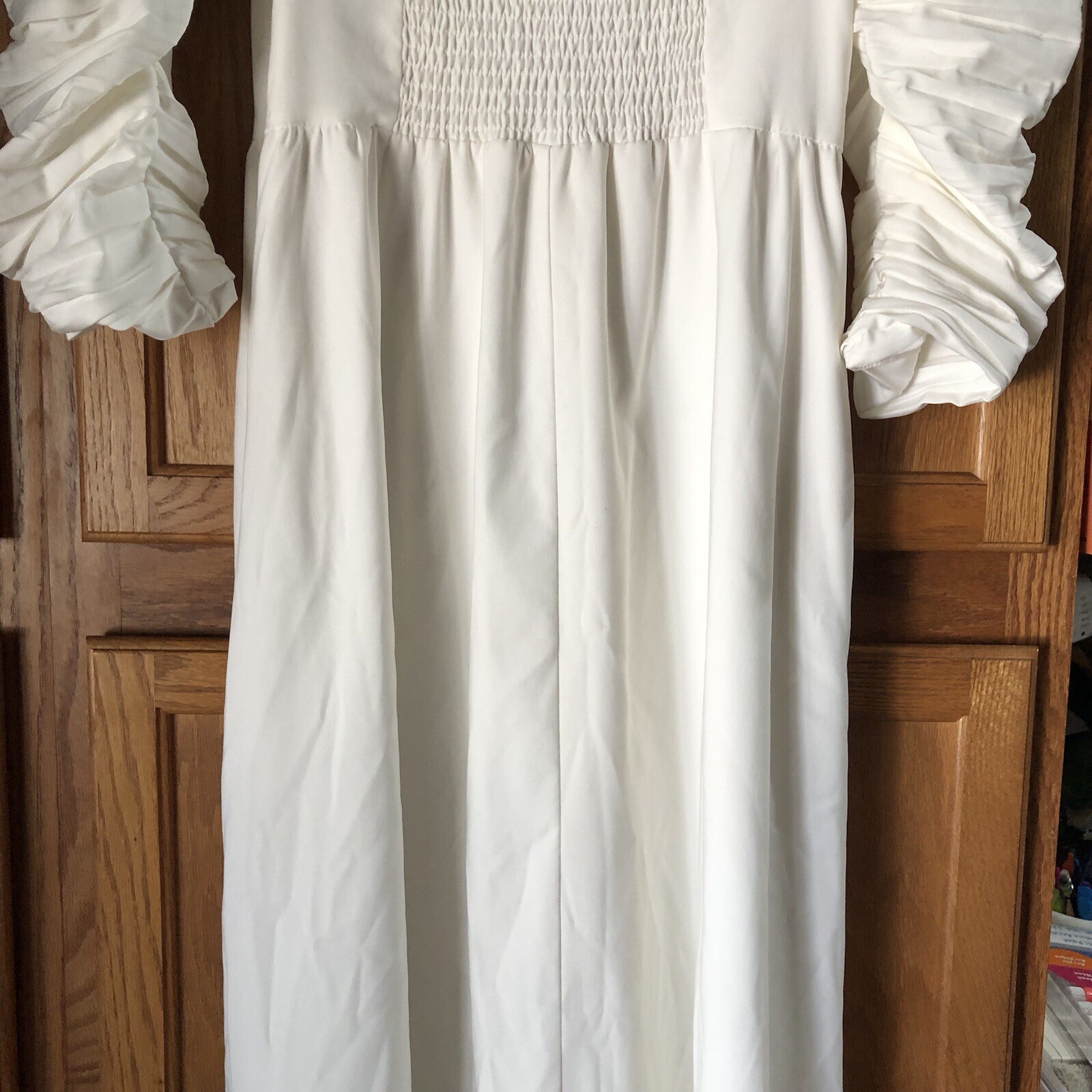 OPT Cottagecore Square Neck Smocked Milkmaid A-Line Midi Dress White Small