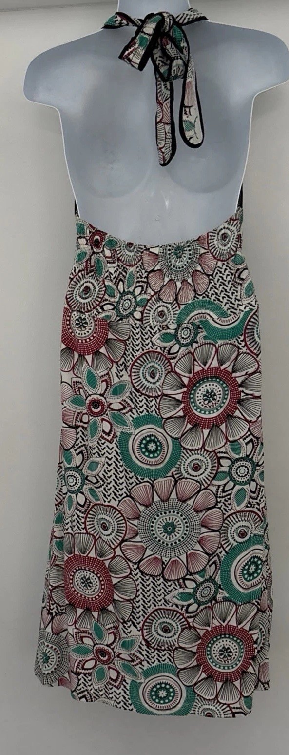 EUC Jayli Open Back Tie Halter Midi Dress Green Black Hippie Beach Boho M