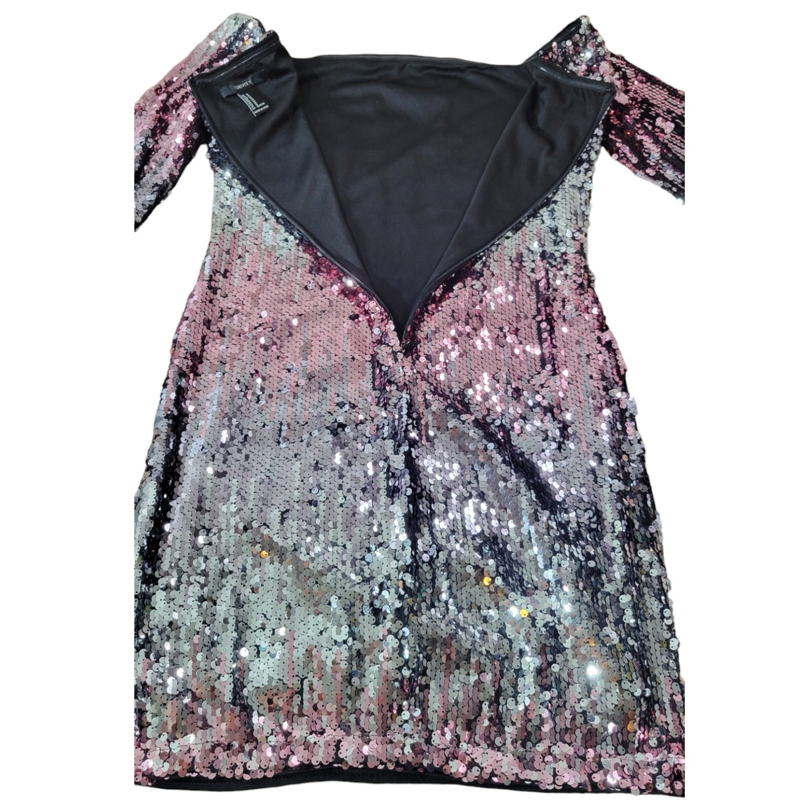 Forever 21 Sequin Dress Medium Pink Silver Ombre Mini Long Sleeve Party NYE