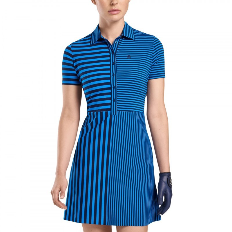 NEW G/FORE Women’s Mixed Stripe Golf Dress Twilight Blue Size-XL NWT