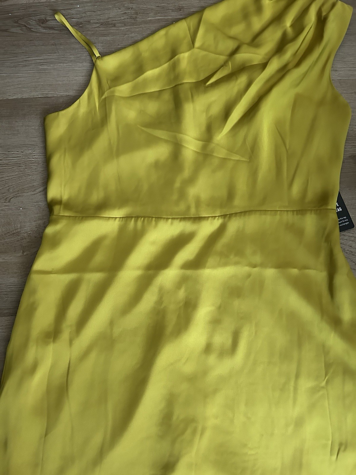 Express Chartreuse Satin One-Shoulder Asymmetrical Midi Dress – Size L