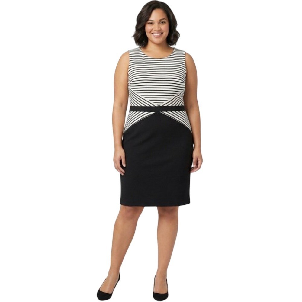 Shelby & Palmer Women Striped Colorblock Sheath Dress White Black B570 Size 16