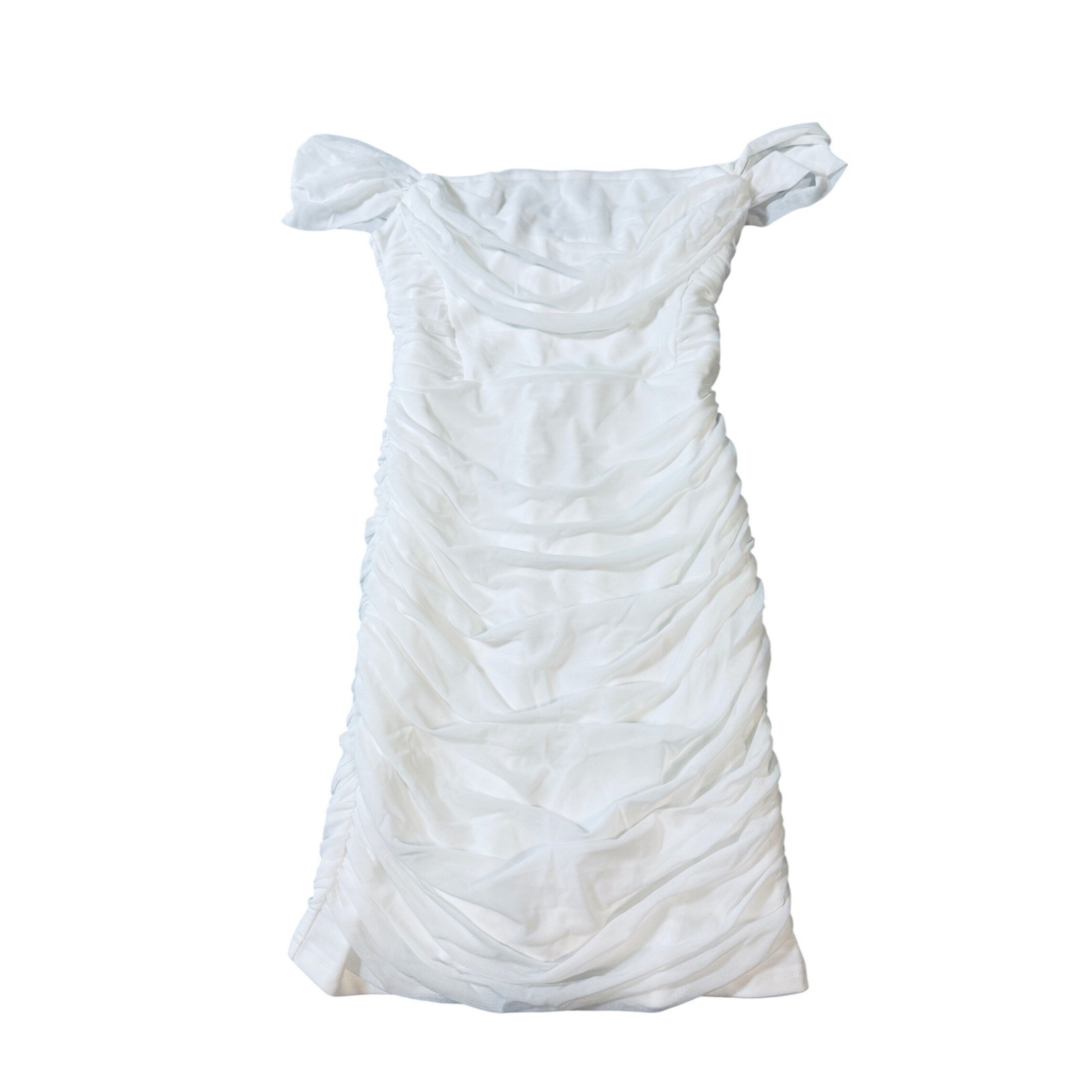 NWT OYS Size Medium White Mini Ruched Bodycon Dress Sleeveless Off Shoulder