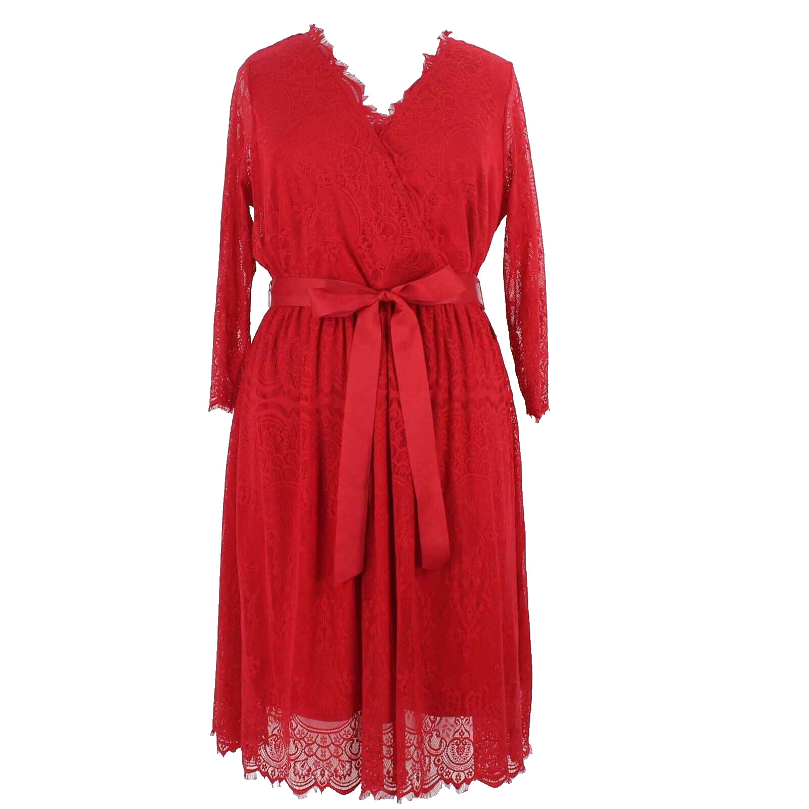 Lane Bryant NEW $100 Sz 18 Red on Red Lined Belted Lace Nylon Poly Dress