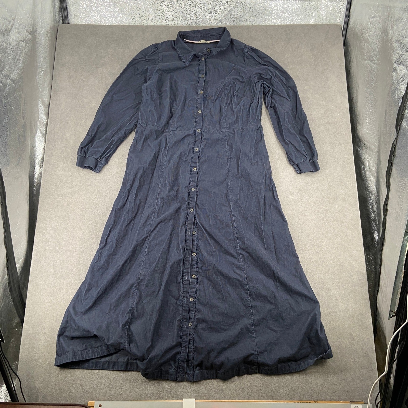 Boden Navy Blue Corduroy Maxi Shirt Dress Long Sleeve Cotton Pockets US 20-22 L