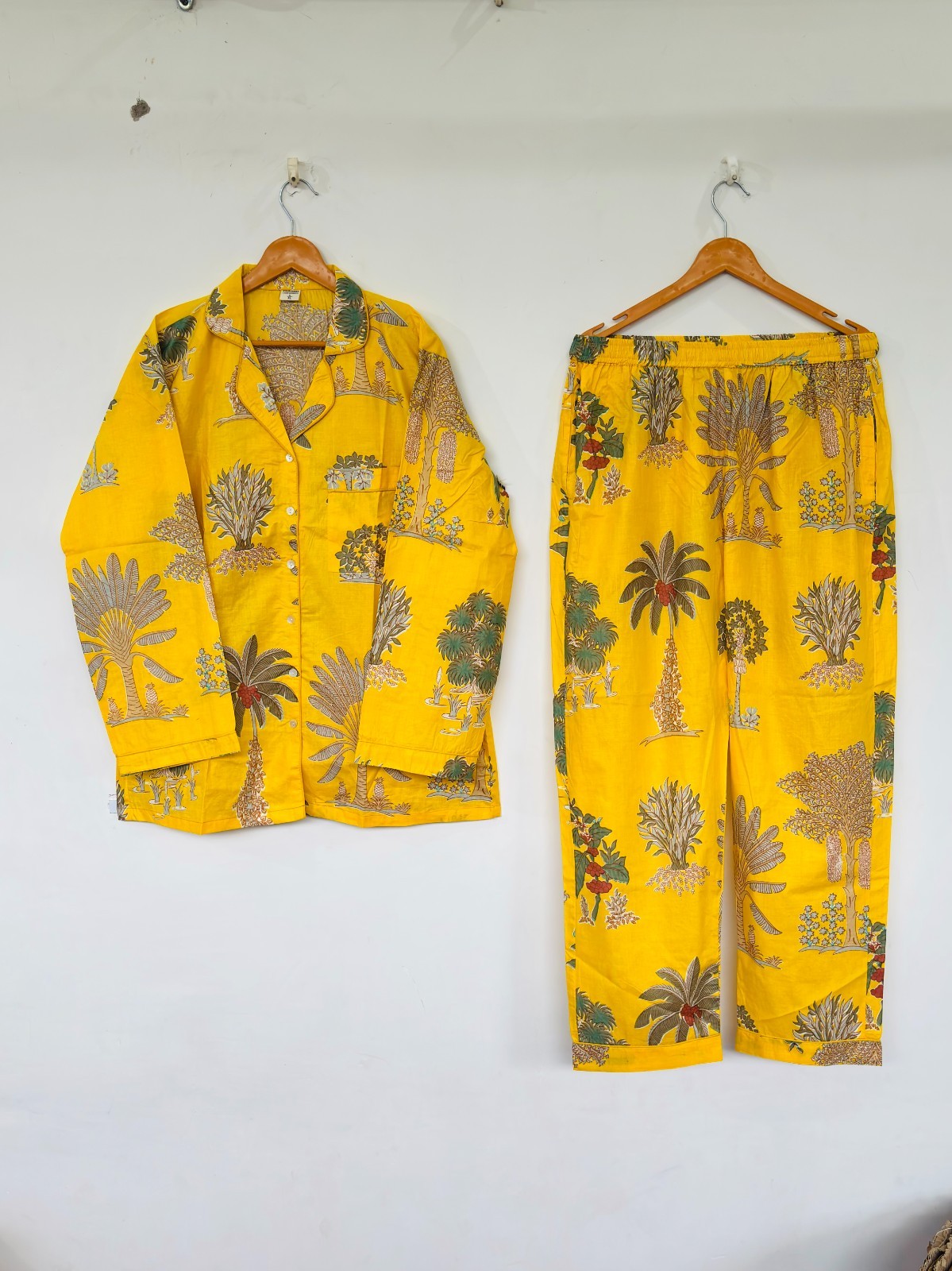 Palm Tree Print Cotton Pajama Set:Summer Loungewear night wear for woman’s