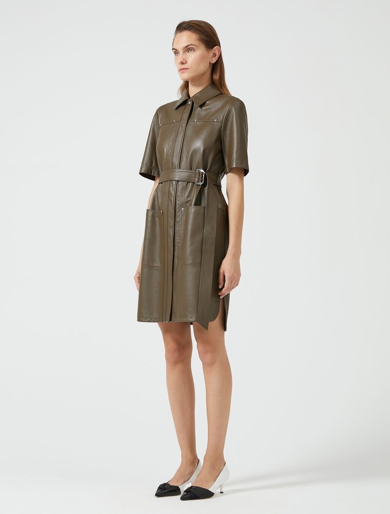 🌟 Sportmax by MAX MARA Nappa LEATHER Dress Usa2_ It36_ De32_ Uk4_ Fr34