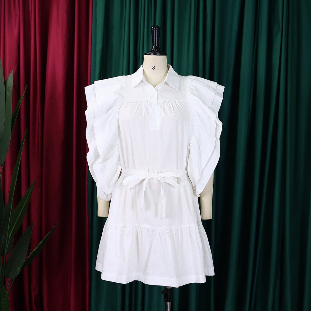 Womens Drawstring Ruffle Cap Sleeve A Line Dress Mini Dress Sundress Short Dress
