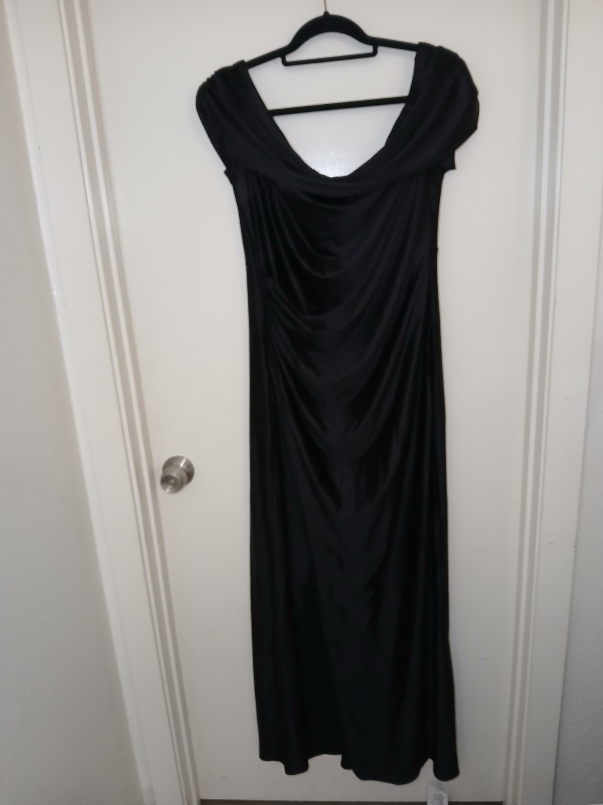 Black Solid Cowl Neck Short Sleeve Long Maxi Dress Women XL Regular Fit