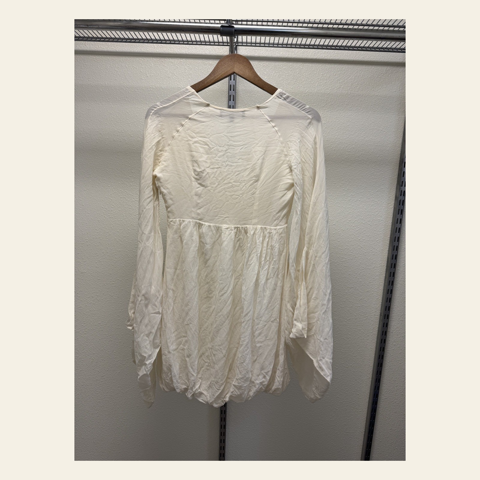 Adele Fado Cream Silk Empire-Waist Mini Dress Bishop Sleeves IT 38 Made in Italy