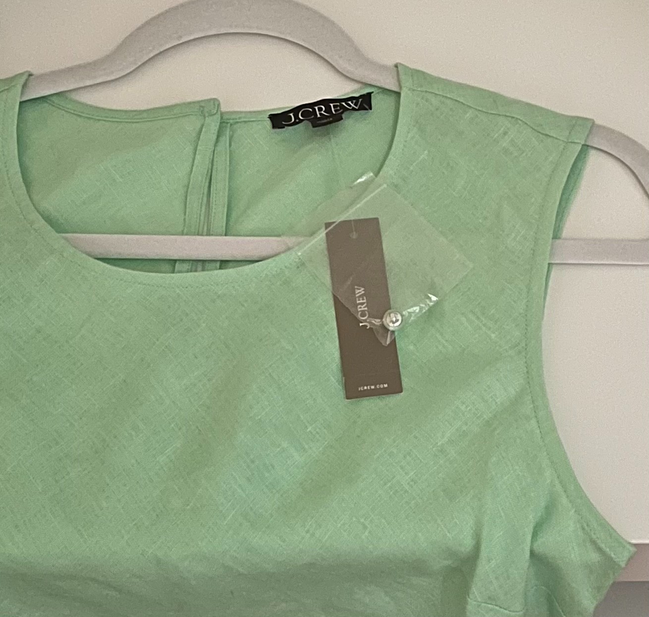 NWT J Crew Mint Green Linen Sleeveless Keyhole Back Maxi Summer Shift Dress