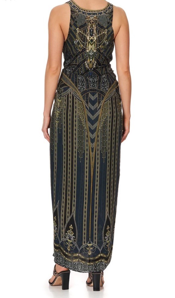 Camilla Long Multiwear Dress Great Scott Silk Kaftan Crystals Black Gold $749