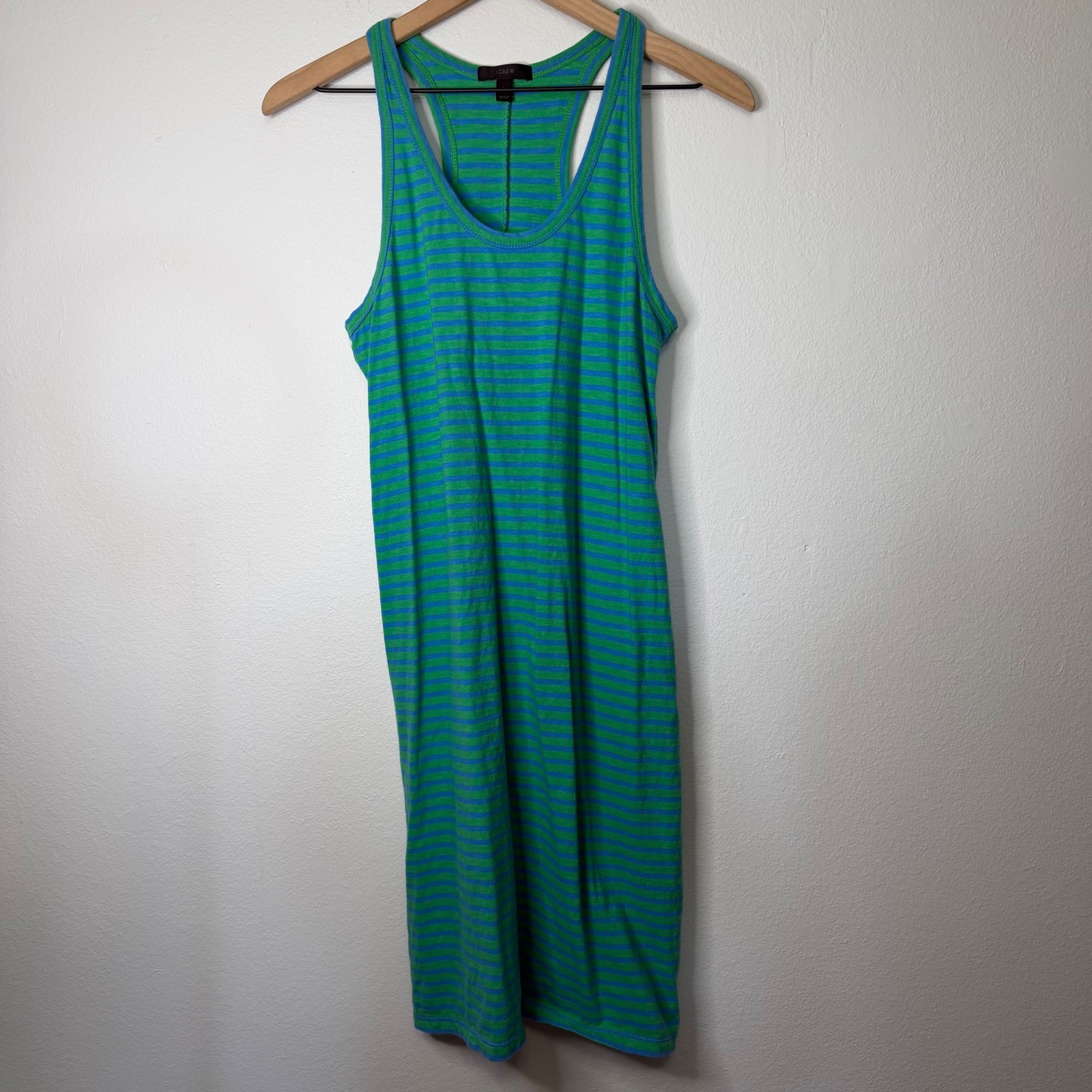 J. Crew Black Label – Racerback Striped Tank Dress Green Blue 100% Cotton Sz S