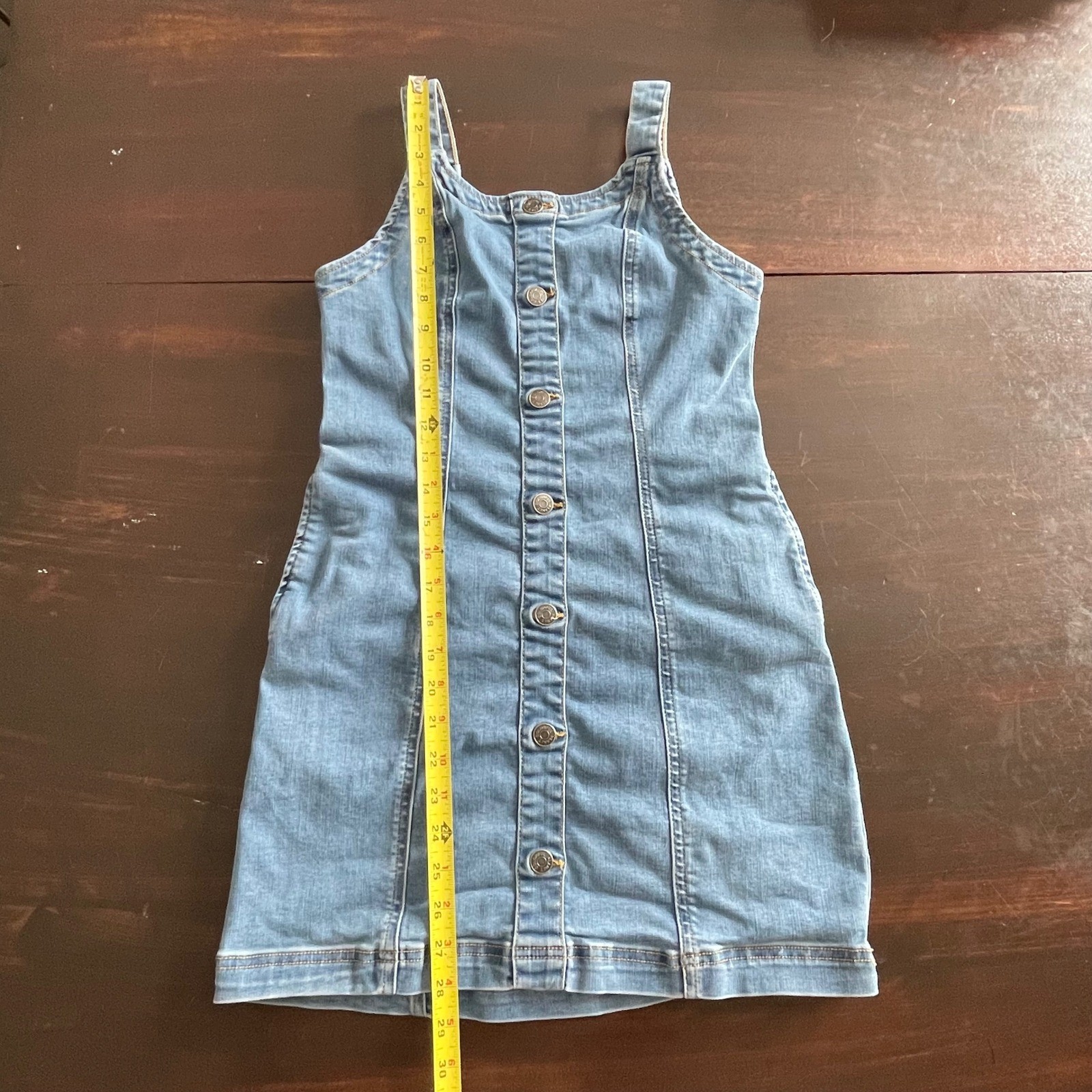 Colorful Planet Women Blue Denim Button Front Pinafore Mini Dress Size L 12