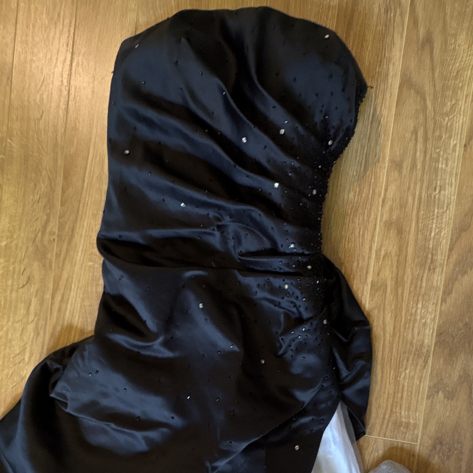 JUMP Strapless Black & White Satin Sweetheart Beaded Sequin Long Gown 3