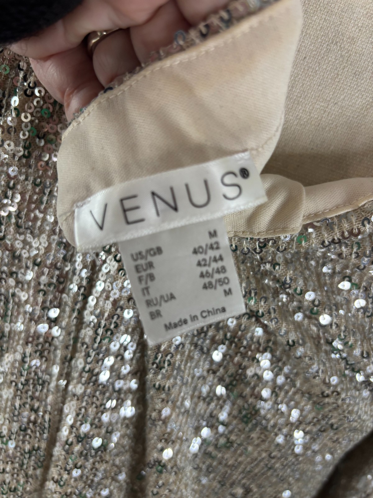 Venus Sequin Mini Dress M Silver Champagne Off Shoulder Party Cocktail Shift