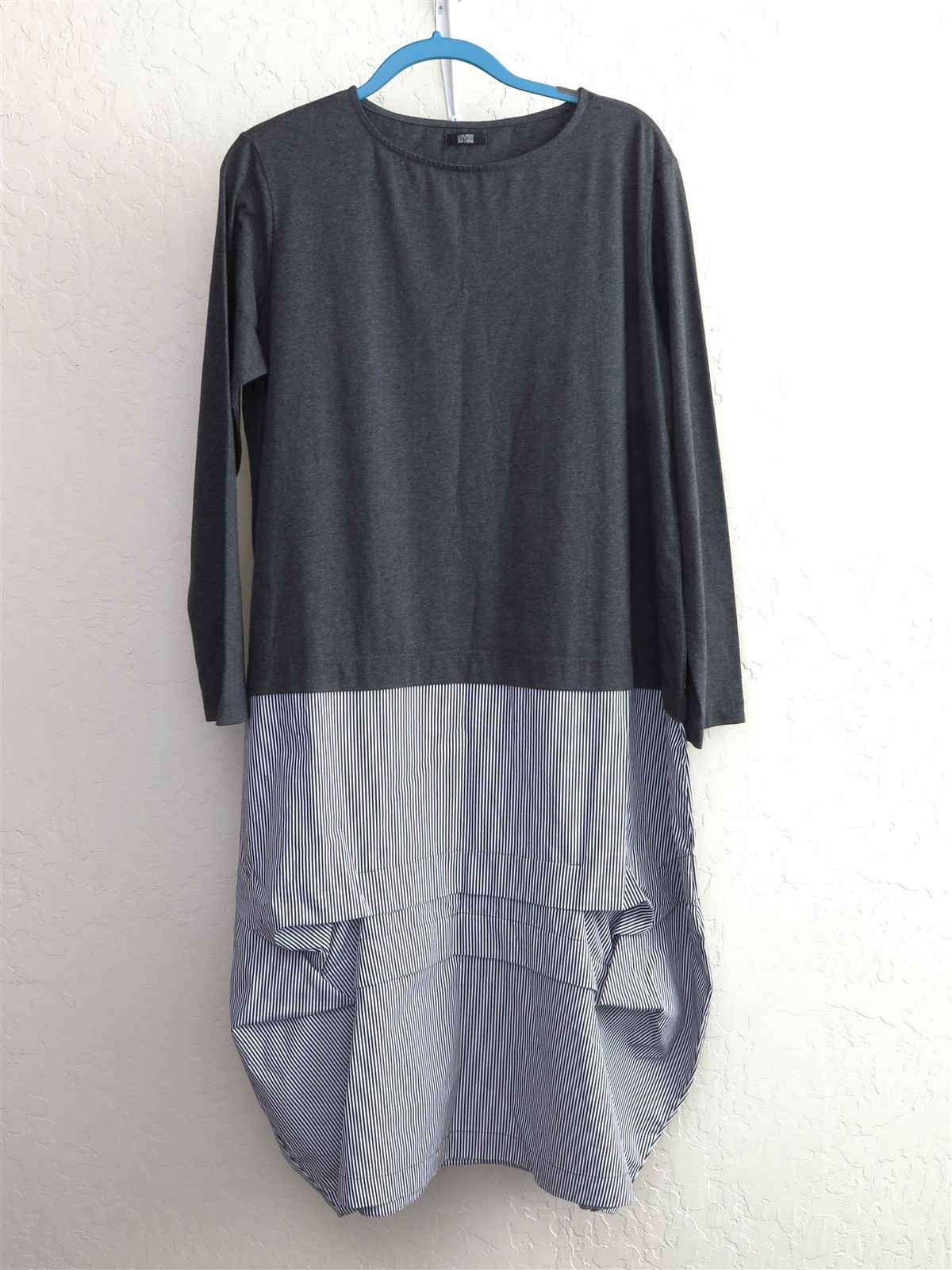 Moyuru Art Oversized Design Long Sleeve Striped Sculpture Bubble Dress Gray Med