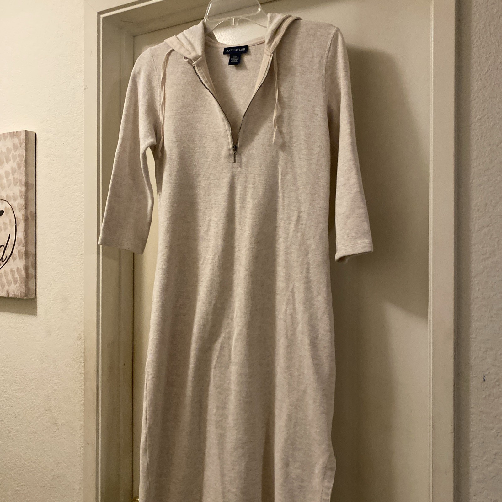 Ann Taylor Hooded Long Beige Pull Over Dress With Side Slit, XS