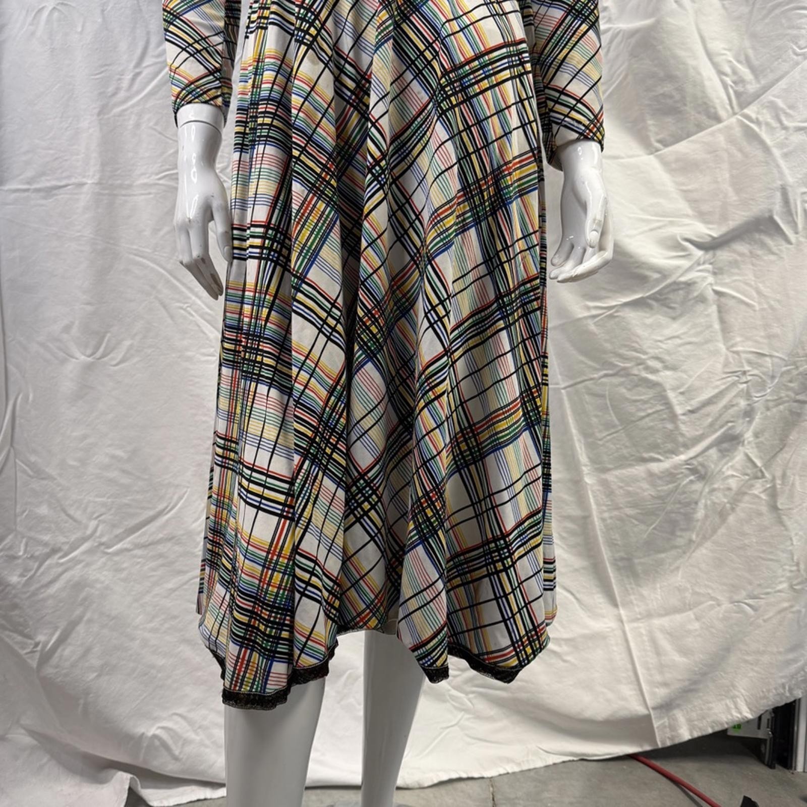 Vintage 1960’s Vera Maxwell Speed Suit White Yellow Green Red Plaid Maxi Dress L