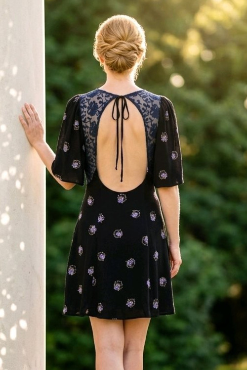 Free People Clove Mockingbird Plunge Mini Dress Floral Backless Boho Festival 4