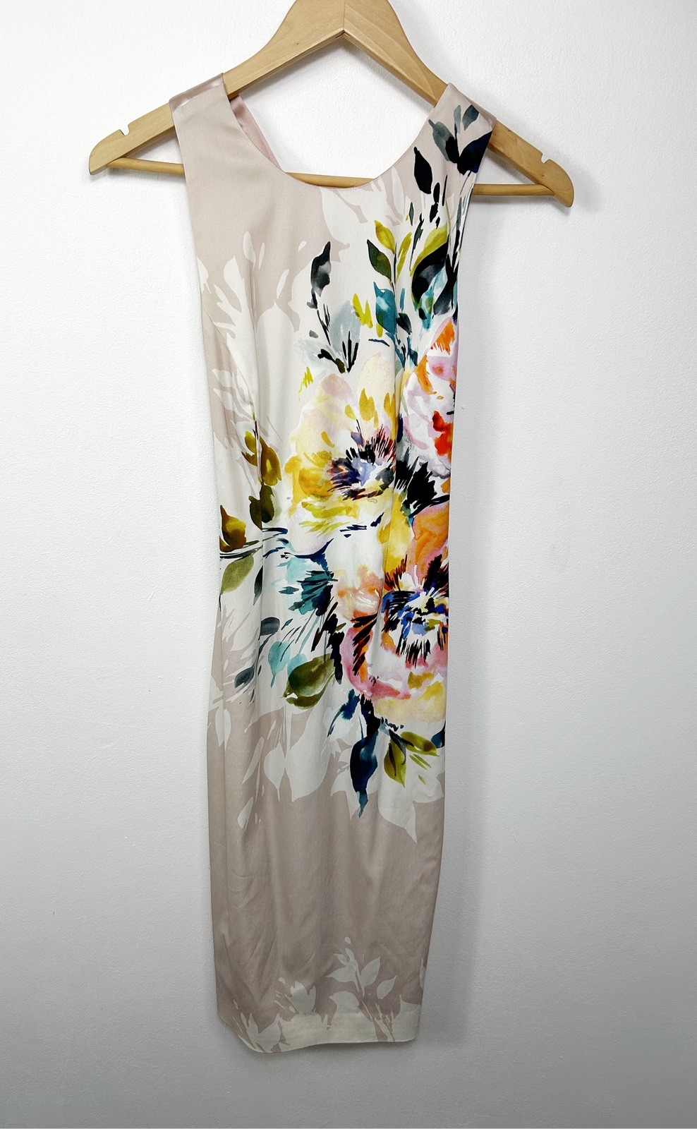 Karen Mullen Floral Satin Pencil Wedding Occasion Bodycon Midi Dress UK 8