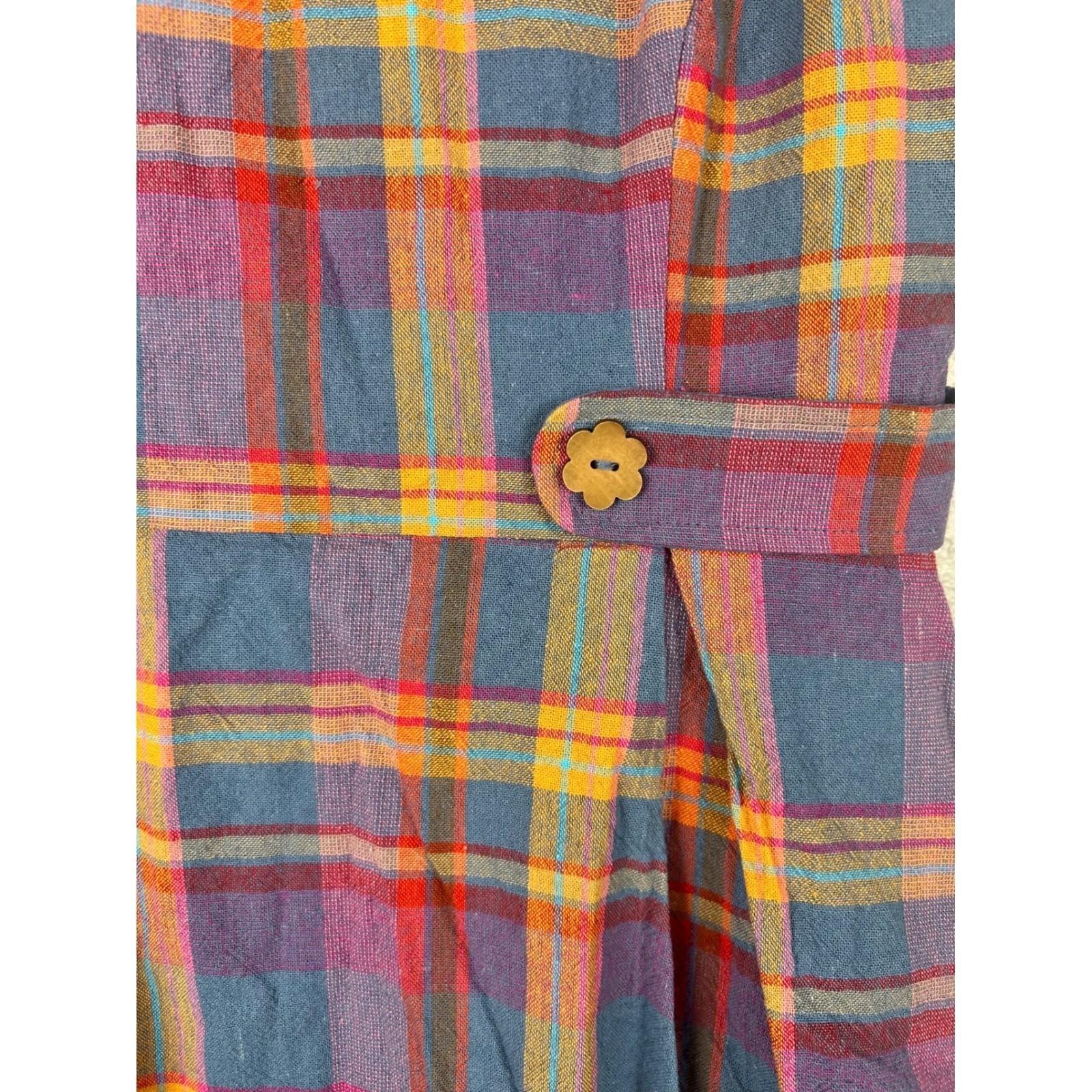 ModCloth Something Sixties Plaid Linen Blend Sleeveless Retro Dress Colorful 12