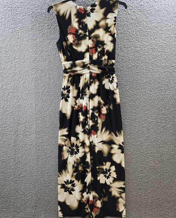 Anne Klein Printed Twist-Front Maxi Dress Women’s M Black Multi Back Zip Closure