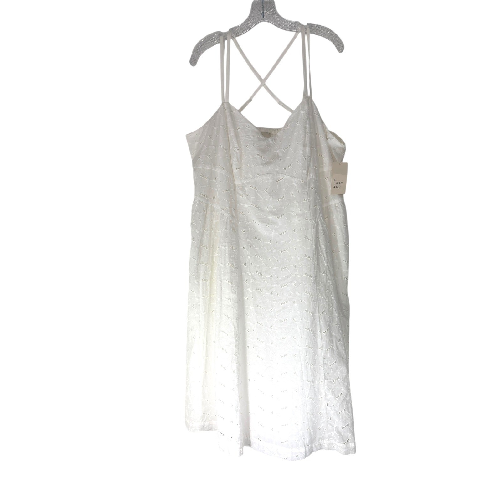 A New Day White Eyelet Smocked Bodice Midi Dress Plus Size XXL