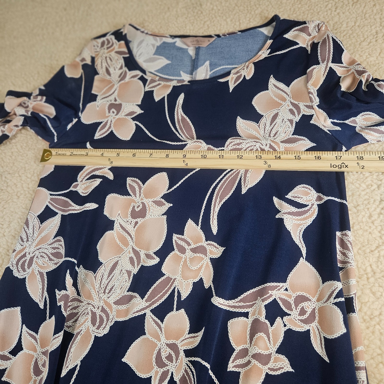 SJS Womens Medium Navy Floral Dress Flower A-Line Swing Stretch Casual