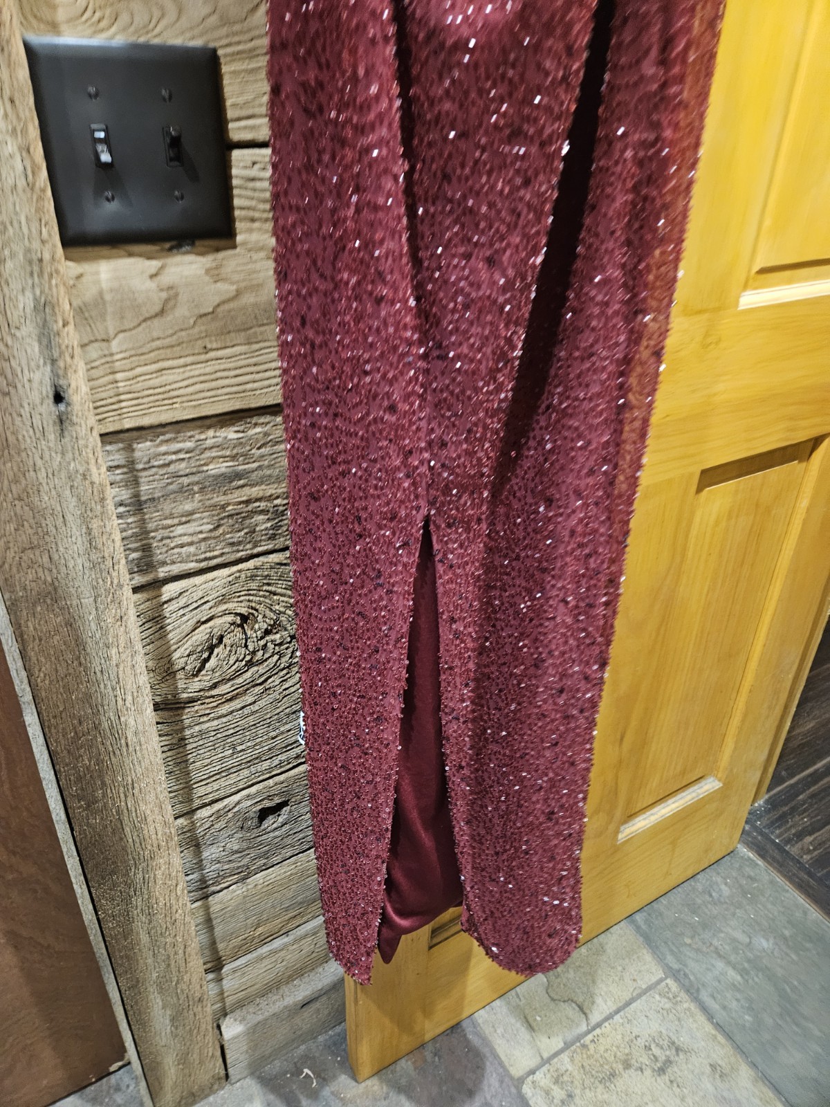 City Studios Burgundy/red Maxi Prom Dress Beads And Sequins