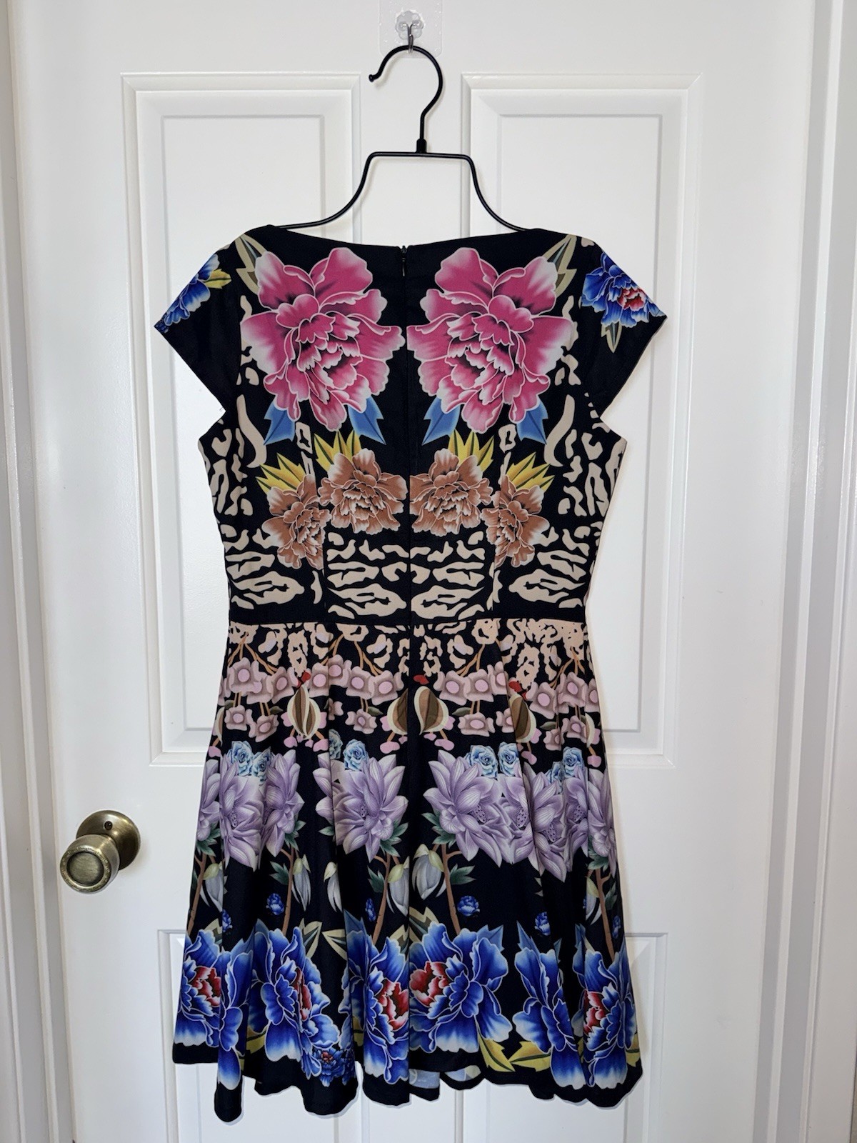 Givenchy Multicolor Floral A-Line Knee Length Dress Boat Neck Short Sleeve Zip M