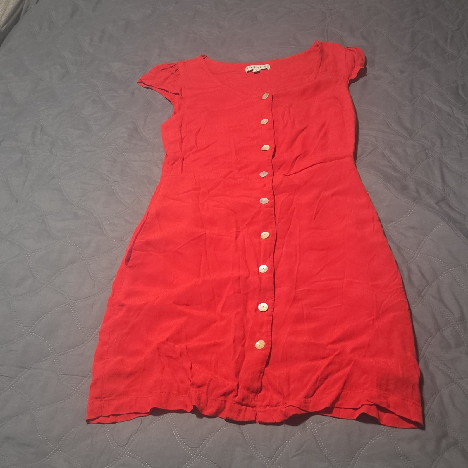 American Tall Women’s Red Button-Front Scoop Neck Cap Sleeve Mini Dress M