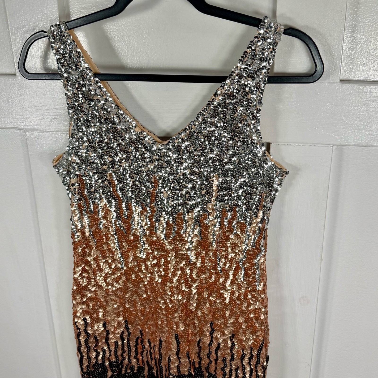 PrettyGuide Womens S Sparkly Sequin V Neck Sheath Mini Dress Copper Black Silver