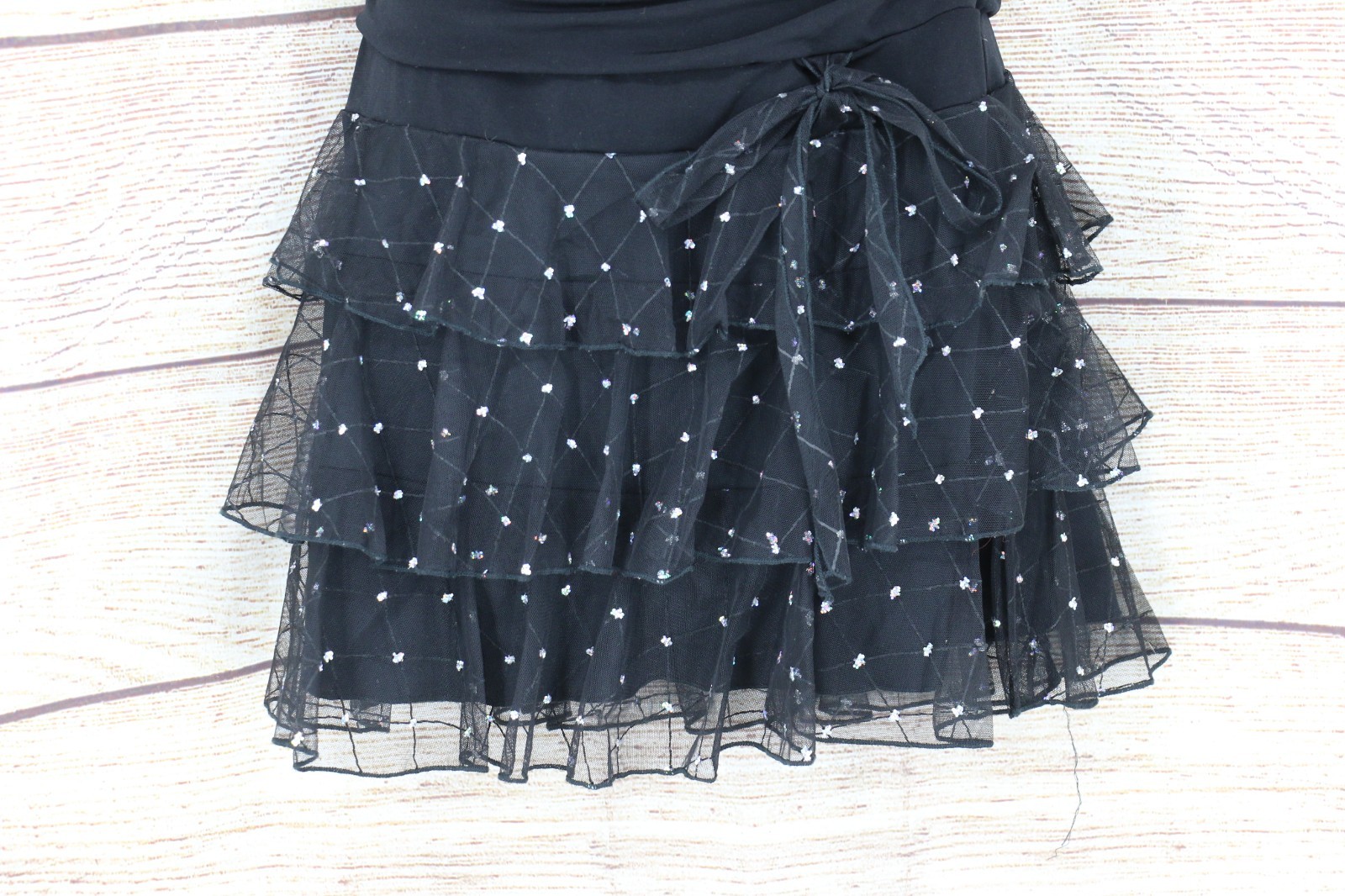 Y2K Womens Size Medium Strapless Ruched Short Party Dress Black Lace Sequins