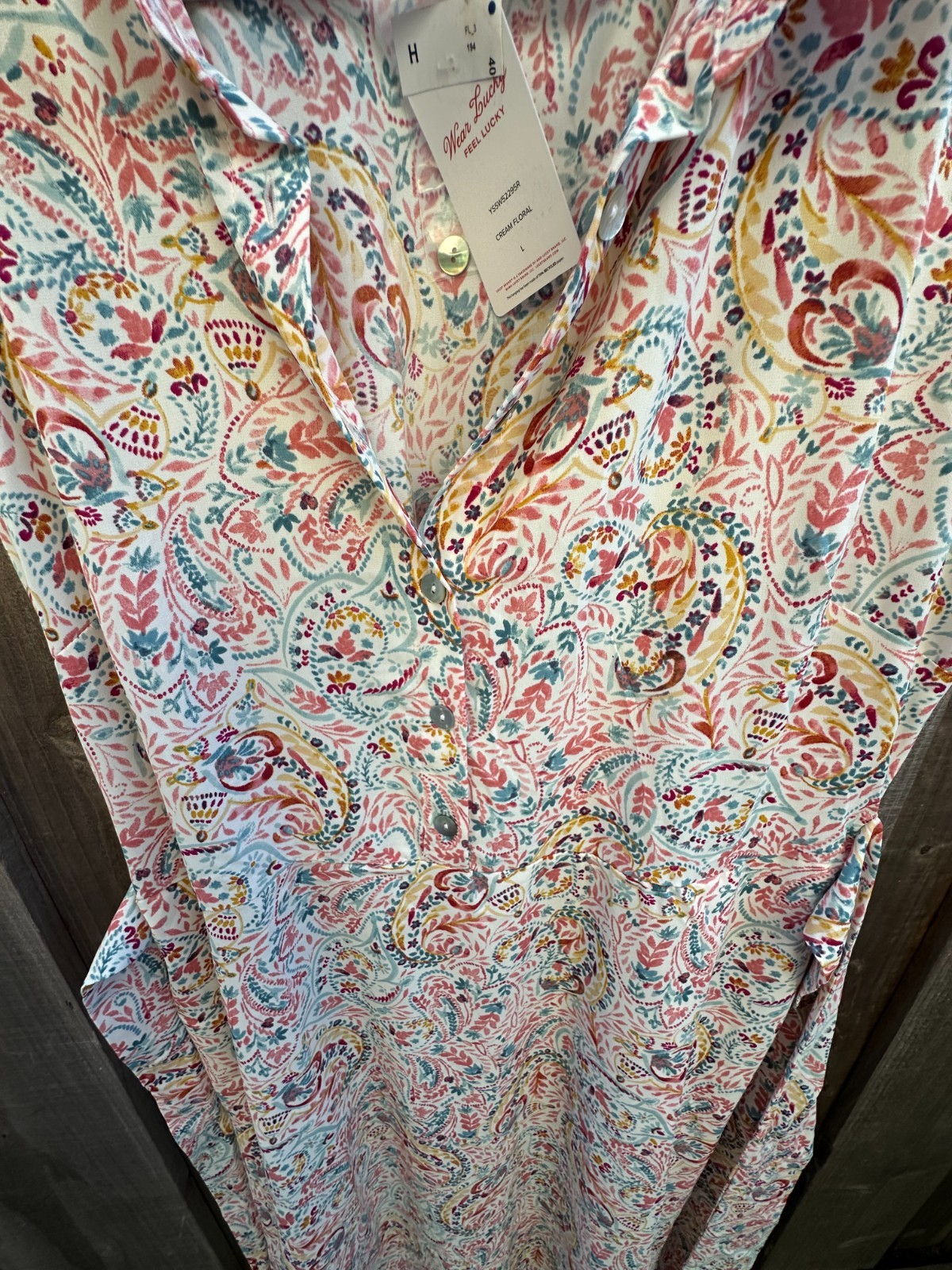 Lucky Brand large Blue pink/Cream Floral Dress STUNNING located NEW dal 45