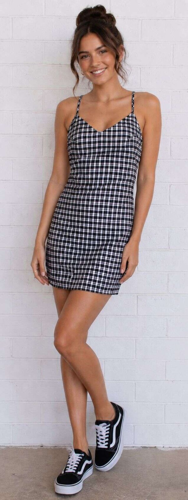 NWT Forever 21 S 4 6 Black White Plaid Cami Mini Slip Dress Adjustable Straps