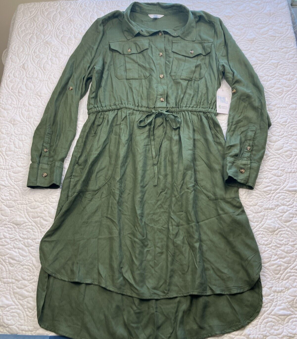 TIME AND TRU Medium (8-10) Sea Turtle Green Utility Button Down Shirt Dress NWT