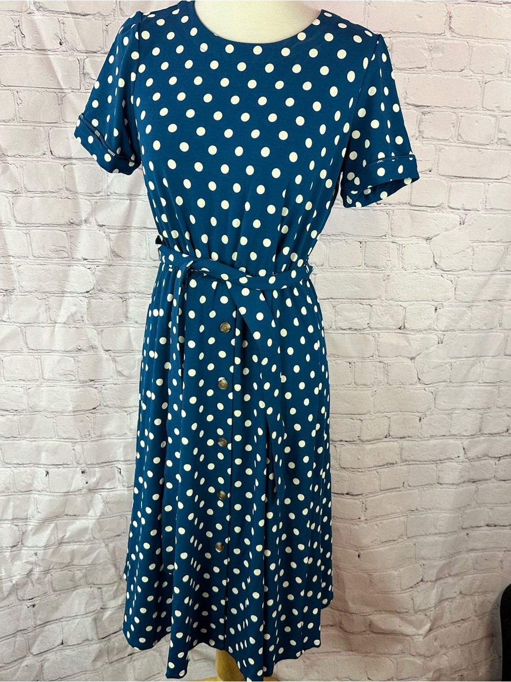 J. Jill Polka Dot Midi Dress Tie Waist women S a-line retro classic minimalist