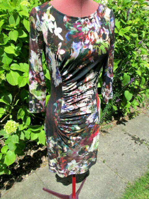 PHASE EIGHT-STRETCH VISCOSE DRAPED WIGGLE DRESS-3/4 SLEEVES-WORN ONCE-UK 8.