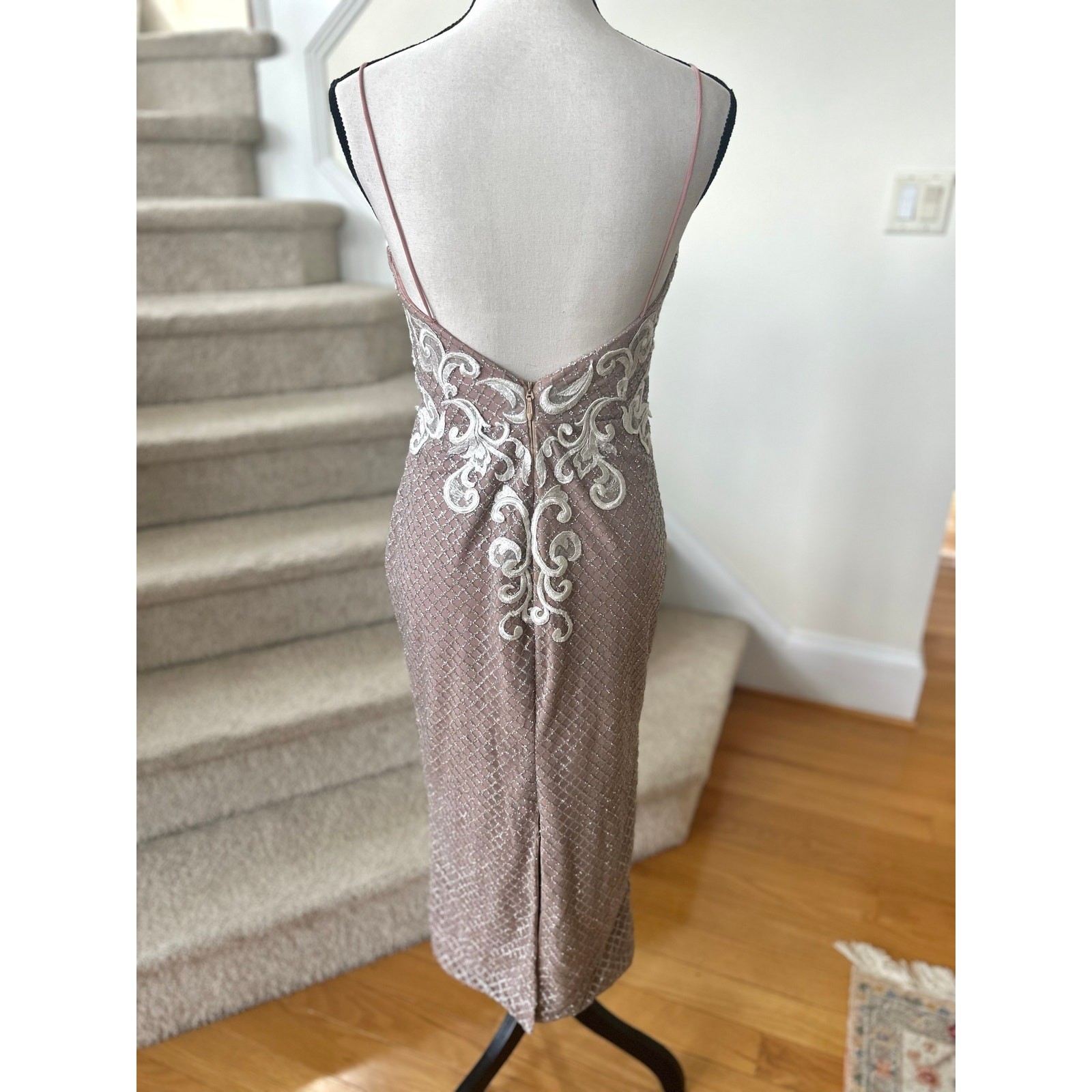 Portia & Scarlett Maree Pink Silver Glitter White Swirl Applique Ankle Dress