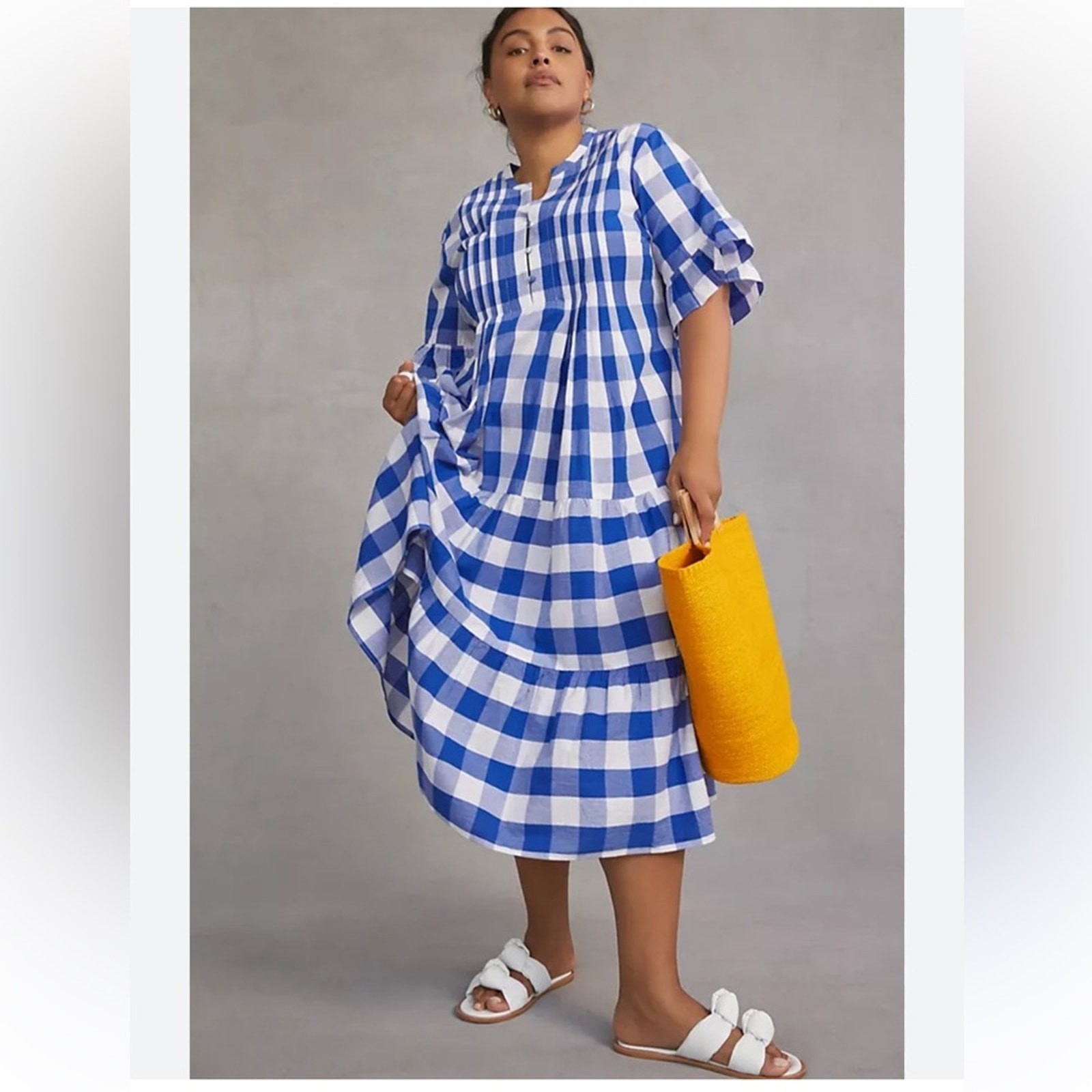 NWTs WHIT TWO ~ Anthropologie | Gingham Tiered Blue/White Midi Dress Size Small